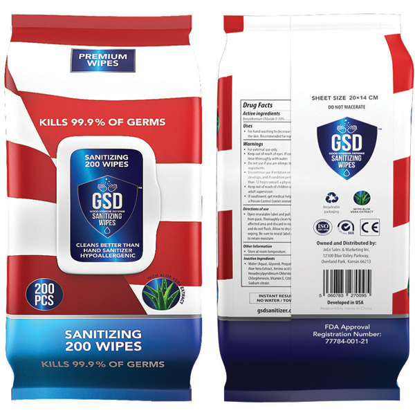GSD All Purpose Sanitizing Disinfecting Wipes 200 Wipes Pack